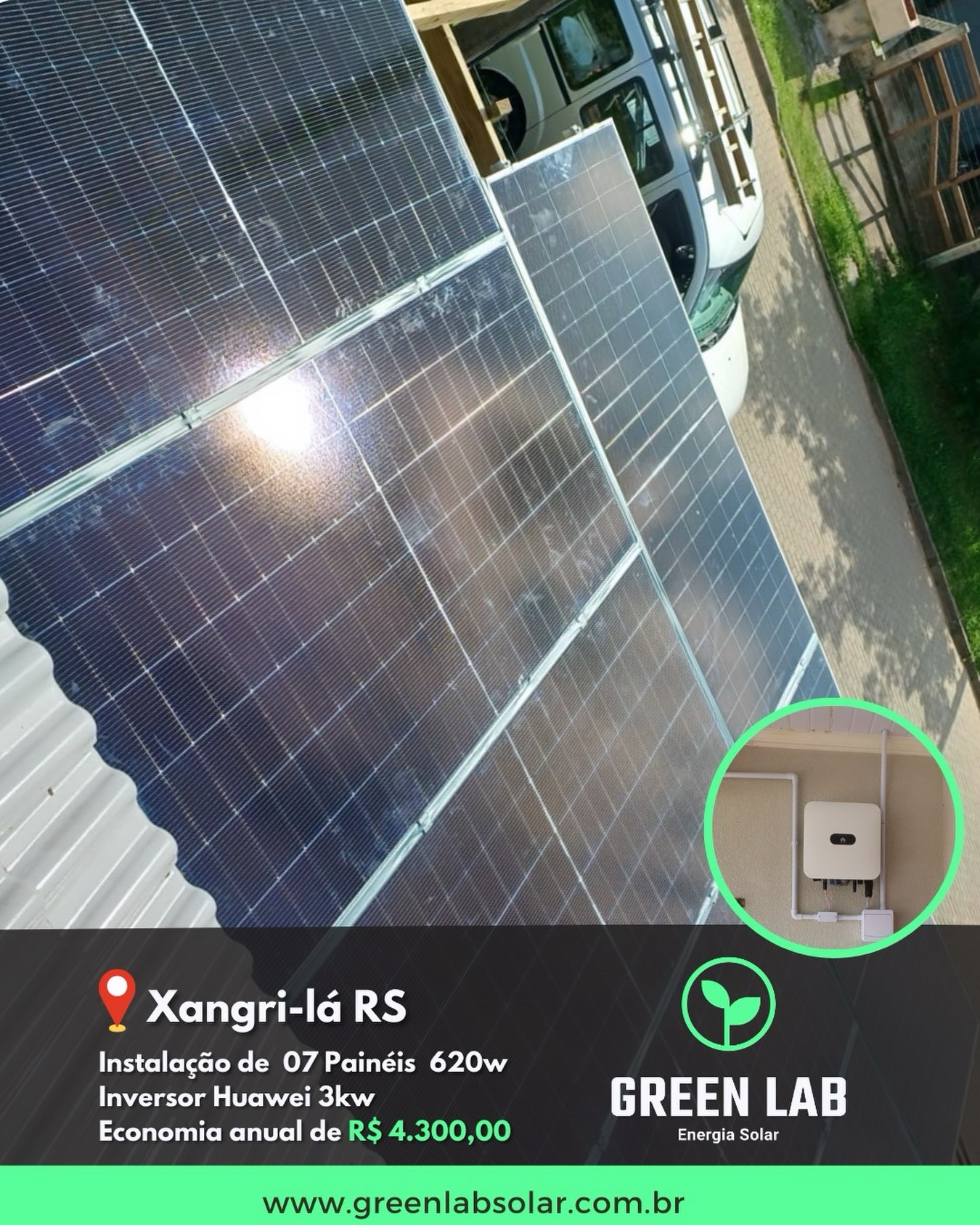 Instalação de 7 painéis solares em telhado residencial em Xangri-lá, realizada pela Green Lab Solar